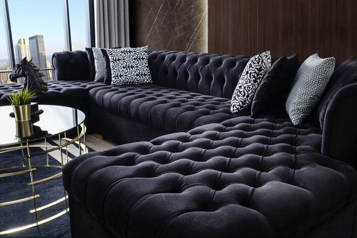 Amazing Black Double Chaise Sofa Sectional -IKASA Furniture & Mattress