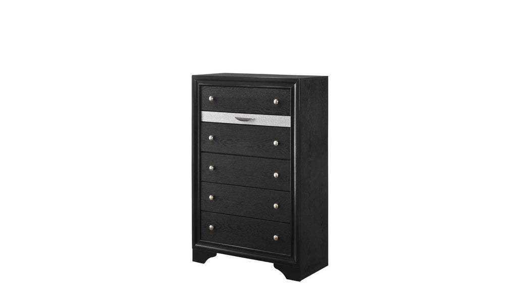 Matrix Elegant Black Bedroom Set with Silver Accents 5PCS