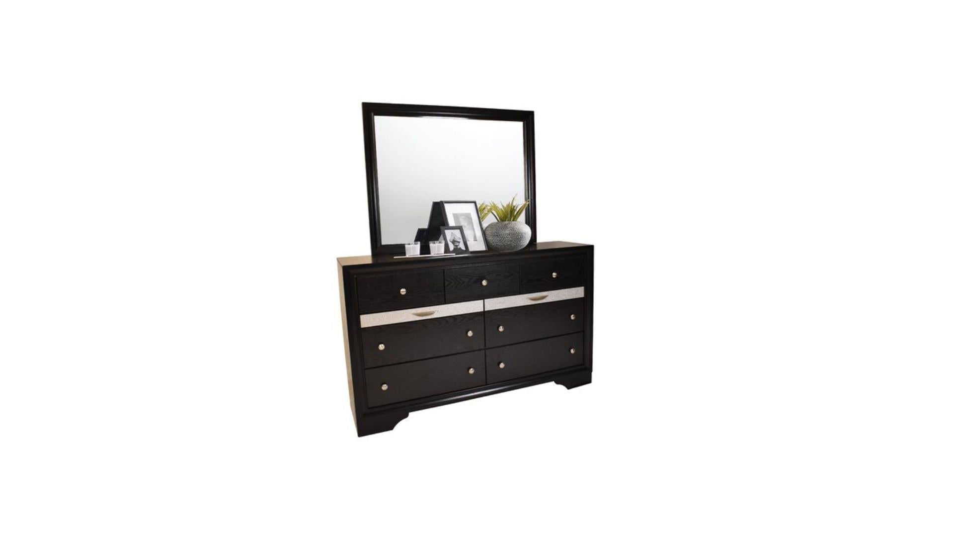 Matrix Elegant Black Bedroom Set with Silver Accents 5PCS