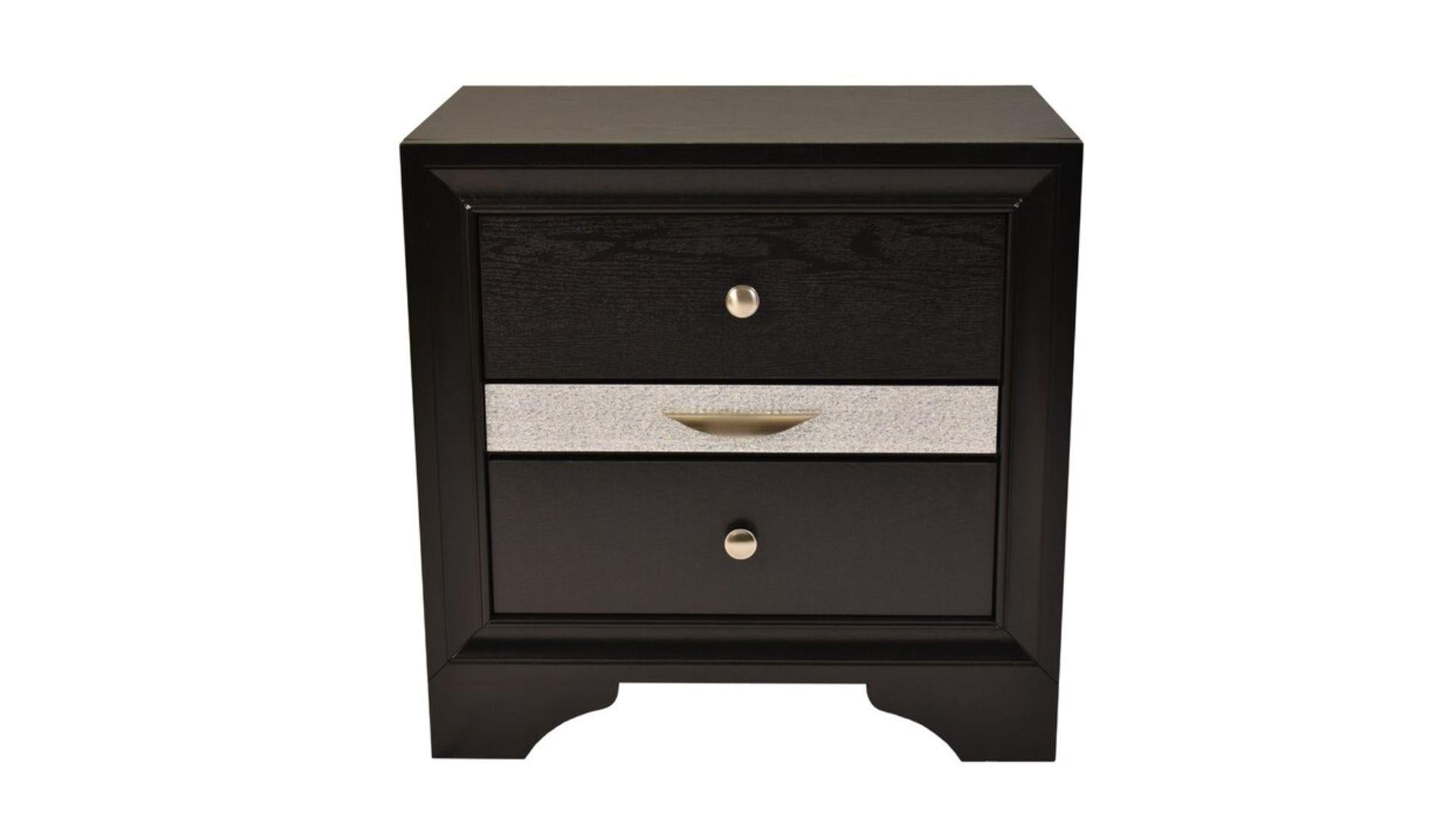 Matrix Elegant Black Bedroom Set with Silver Accents 5PCS