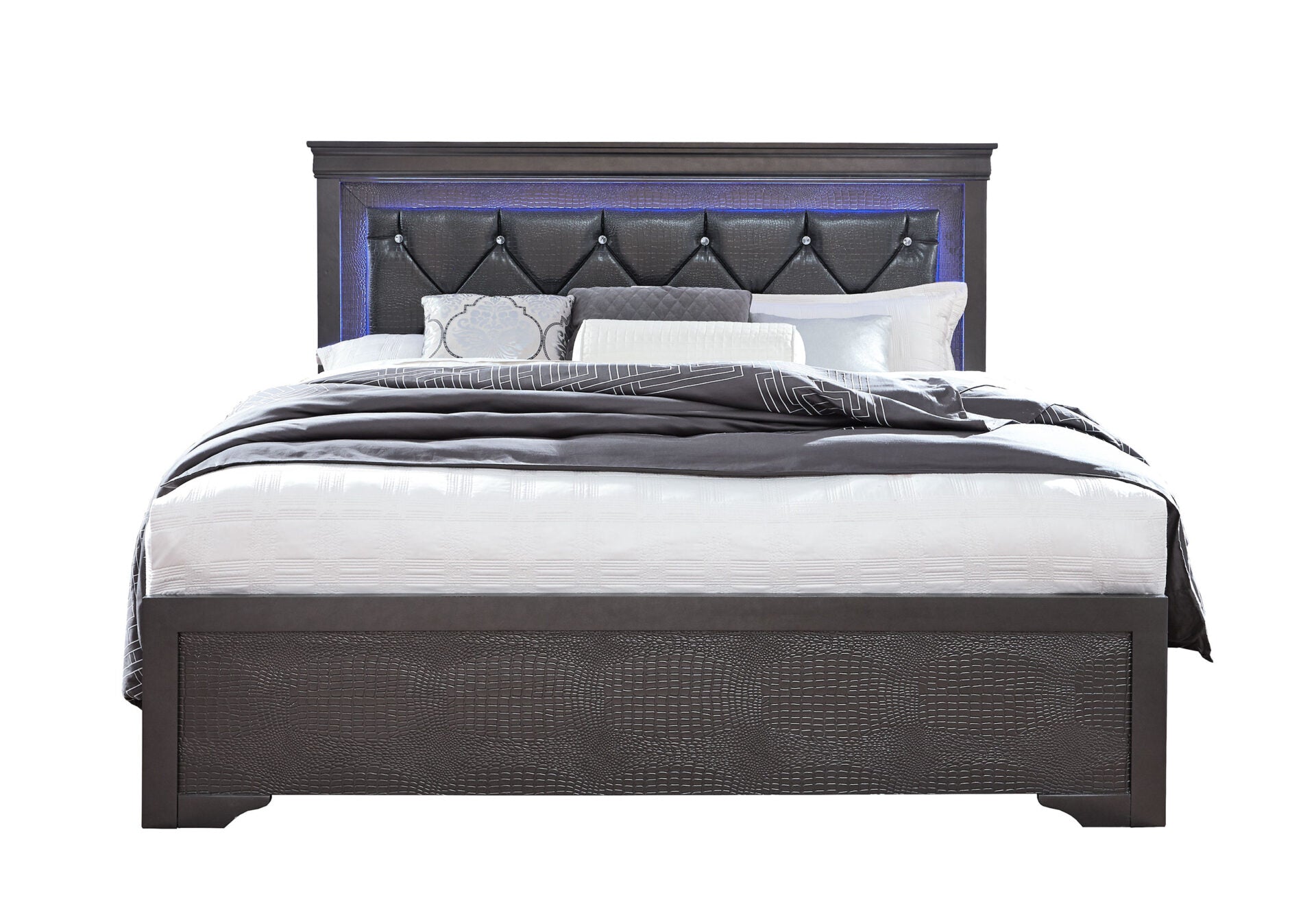 Pompei Metallic Grey Full Bed With LED