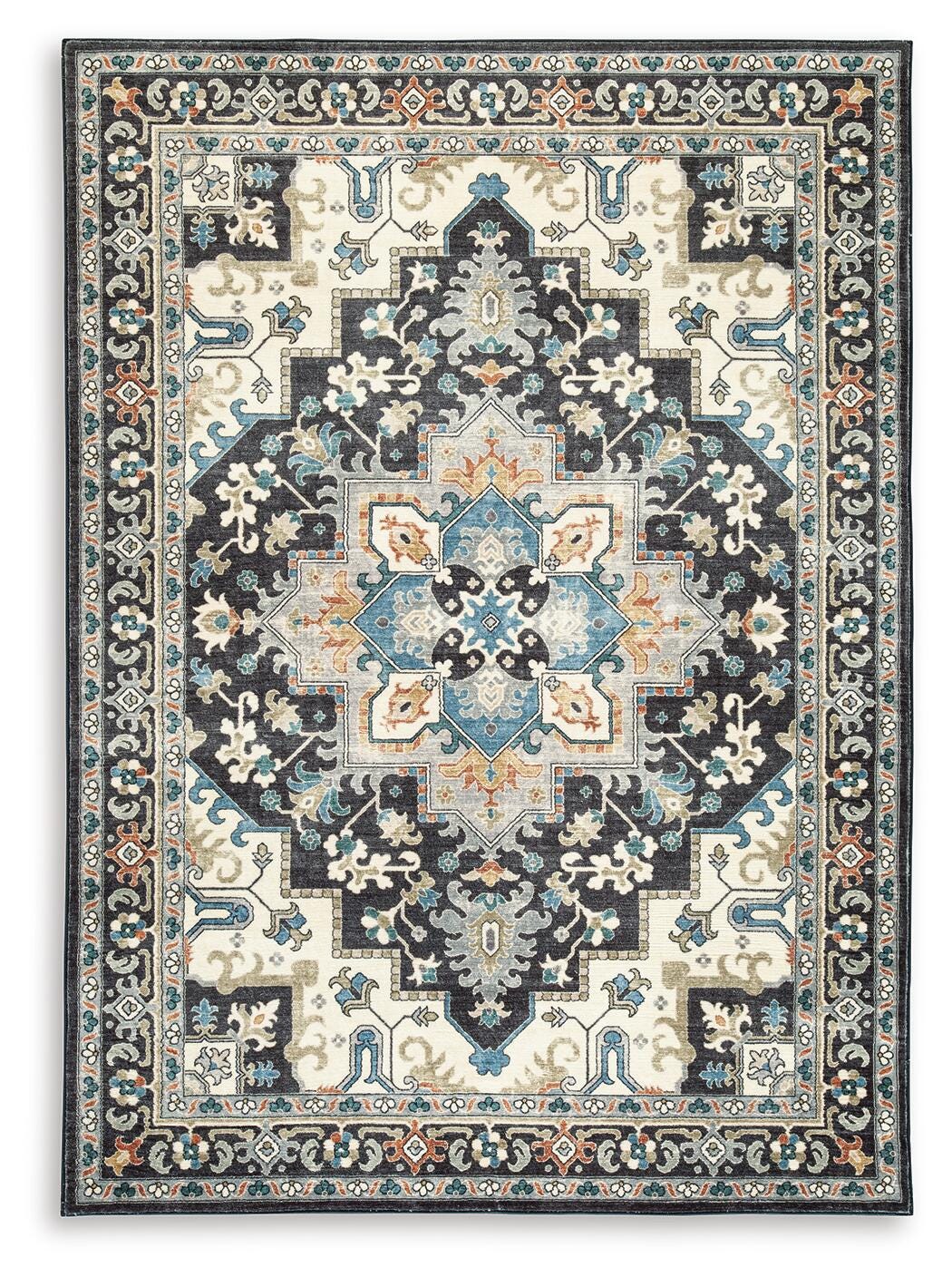 Leningston Rugs Collection - Black/Cream/Blue