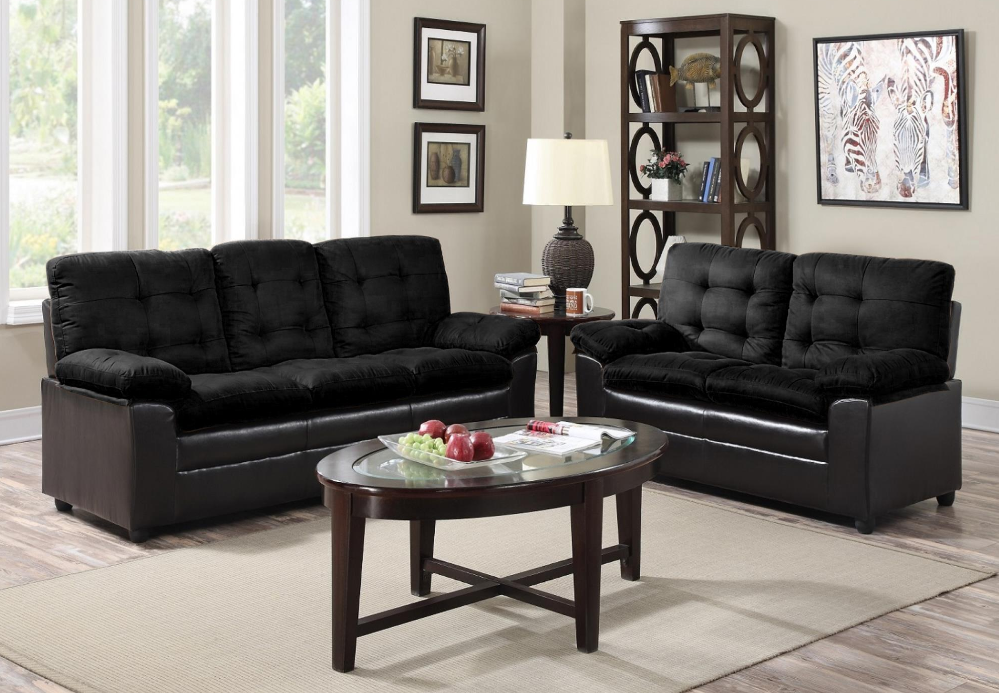 BLACK MICROFIBER SOFA/LOVE SEAT