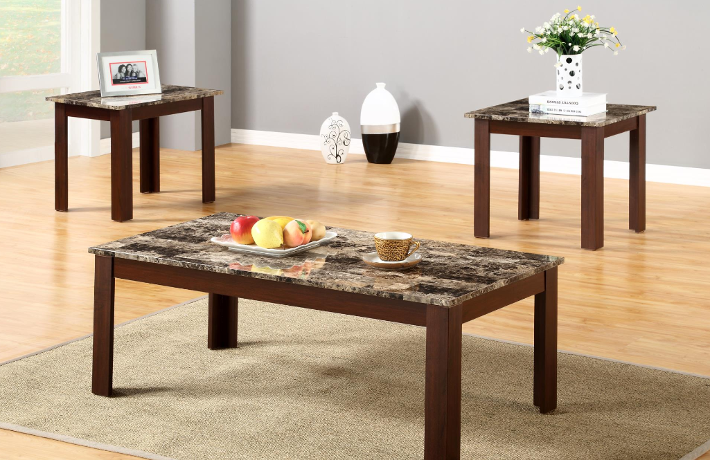 Wooden Faux Marble Coffee Table Set brown