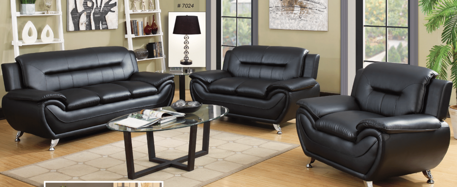 BLACK FAUX LEATHER SOFA AND LOVESEAT