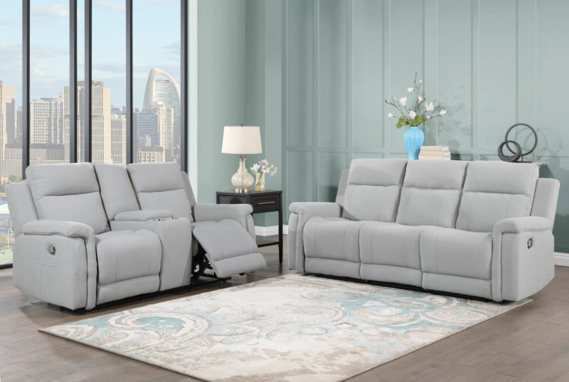 U1797 GREY RECLINING SOFA / CONSOLE RECLINING LOVESEAT (FLOOR SAMPLE SALE)