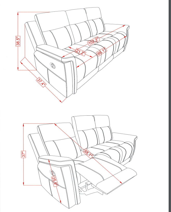 U1797 GREY RECLINING SOFA / CONSOLE RECLINING LOVESEAT (FLOOR SAMPLE SALE)