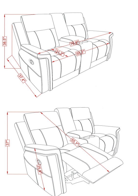 U1797 GREY RECLINING SOFA / CONSOLE RECLINING LOVESEAT (FLOOR SAMPLE SALE)