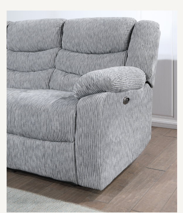 GREY POWER RECLINING SOFA/POWER CONSOLE RECLINING LOVESEAT