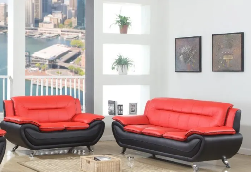 Red and black Contemporary Faux Leather Sofa and Loveseat set FLOOR SAMPLE SALE