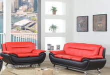 Load image into Gallery viewer, Red and black Contemporary Faux Leather Sofa and Loveseat set
