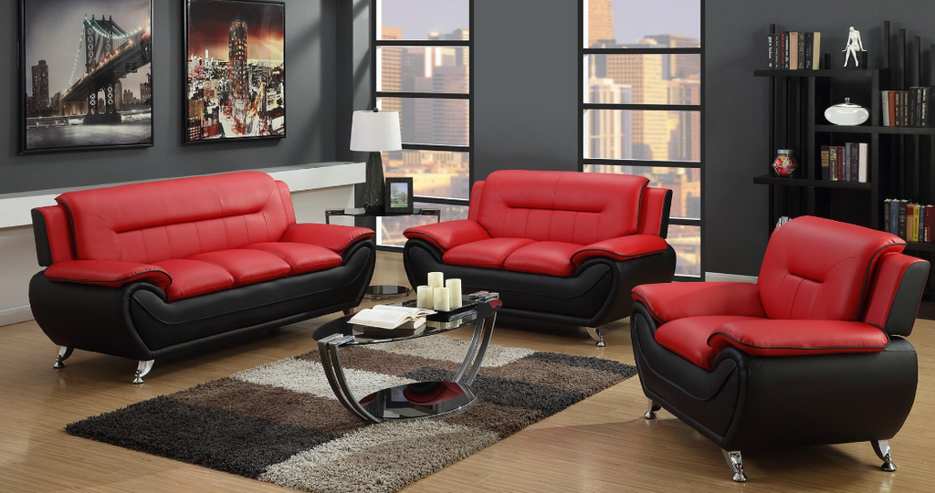 Red and black Contemporary Faux Leather Sofa and Loveseat set FLOOR SAMPLE SALE