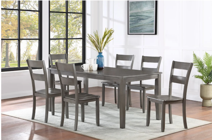 GREY WOODEN DINETTE SET 6 CHAIRS