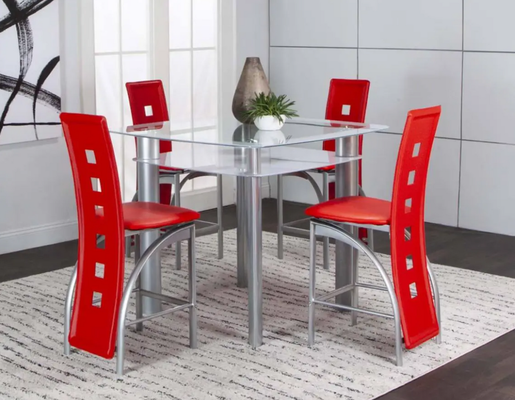 Valencia Counter Height Table with 4 Red chairs