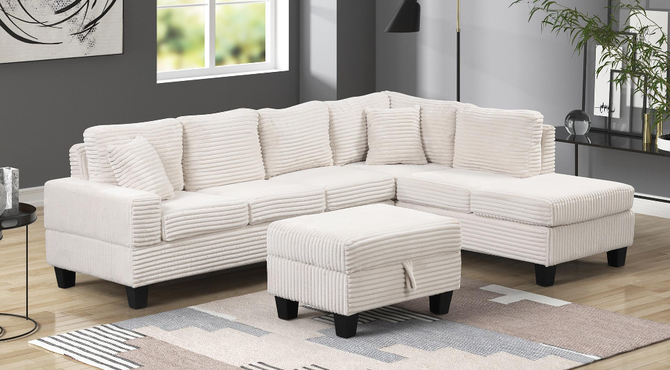 COZY- BEIGE SECTIONAL WITH OTTOMAN