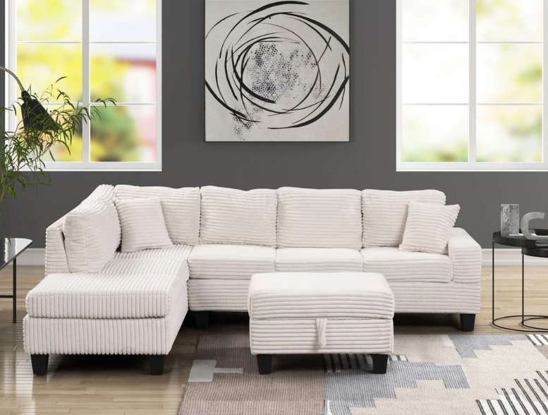 COZY- BEIGE SECTIONAL WITH OTTOMAN