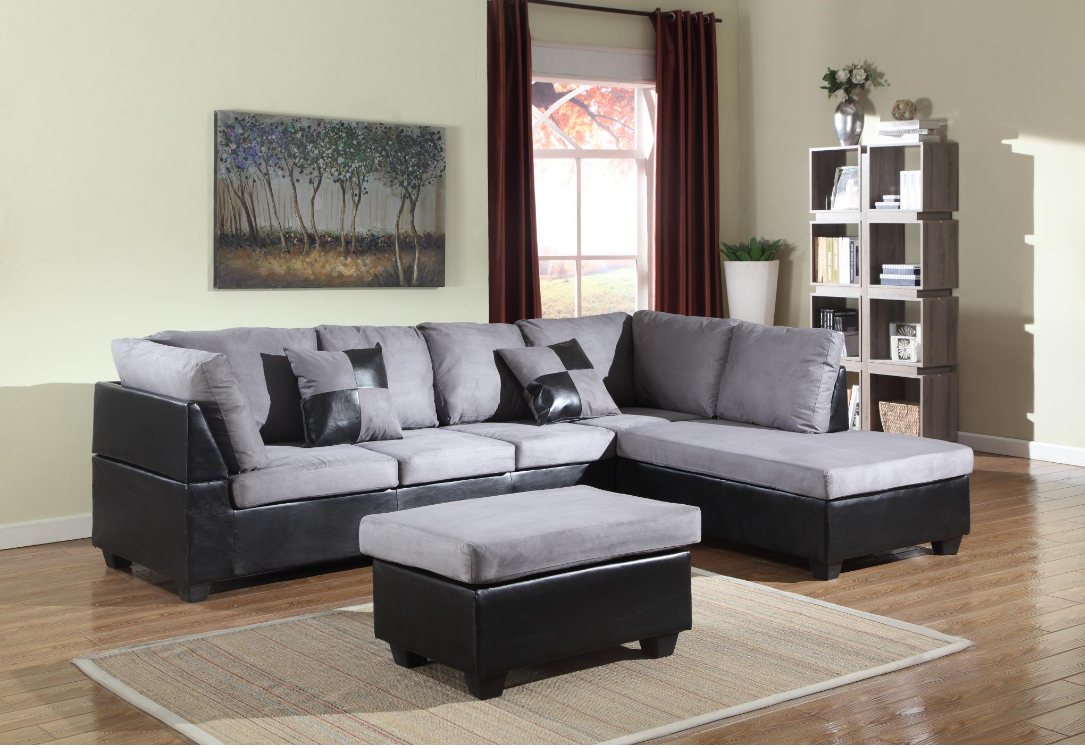 GRAY BLACK SECTIONAL WITH OTTOMAN IKASA Furniture Mattress