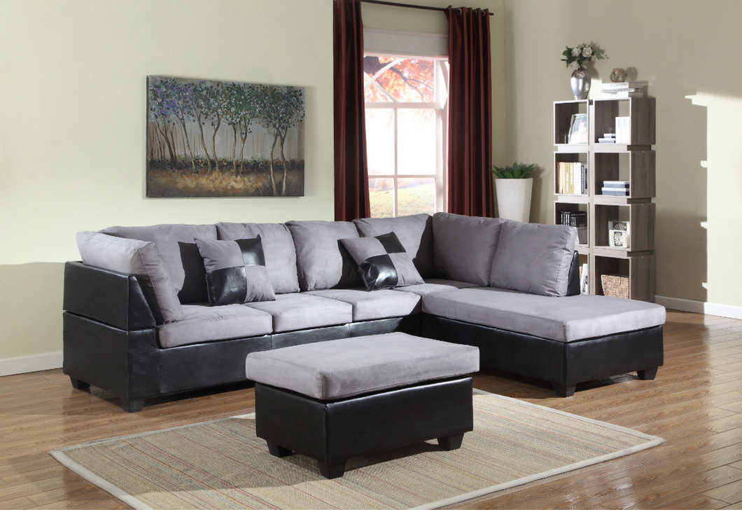GRAY/BLACK SECTIONAL WITH OTTOMAN