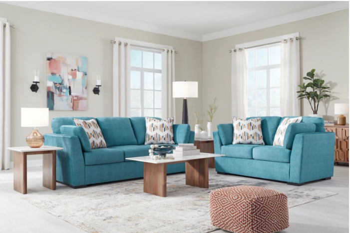 TURQUOISE SOFA AND LOVESEAT FLOOR SAMPLE SALE