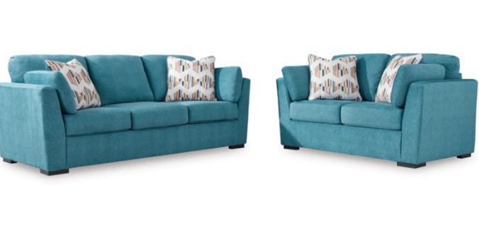 TURQUOISE SOFA AND LOVESEAT FLOOR SAMPLE SALE