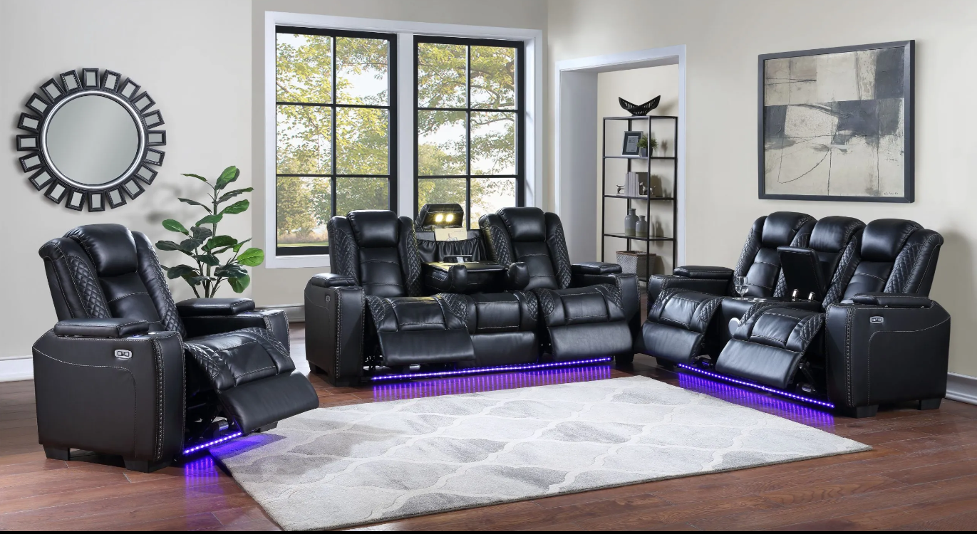 Black Leather Power Reclining Sofa Loveseat IKASA Furniture Mattress