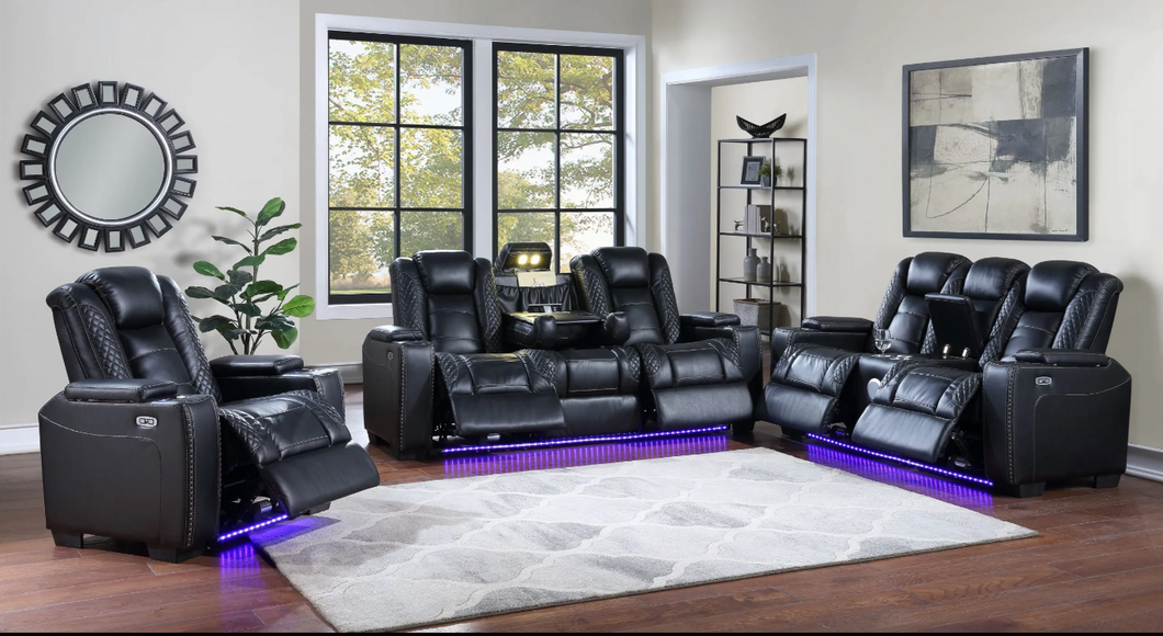 Black Leather Power Reclining Sofa, Loveseat