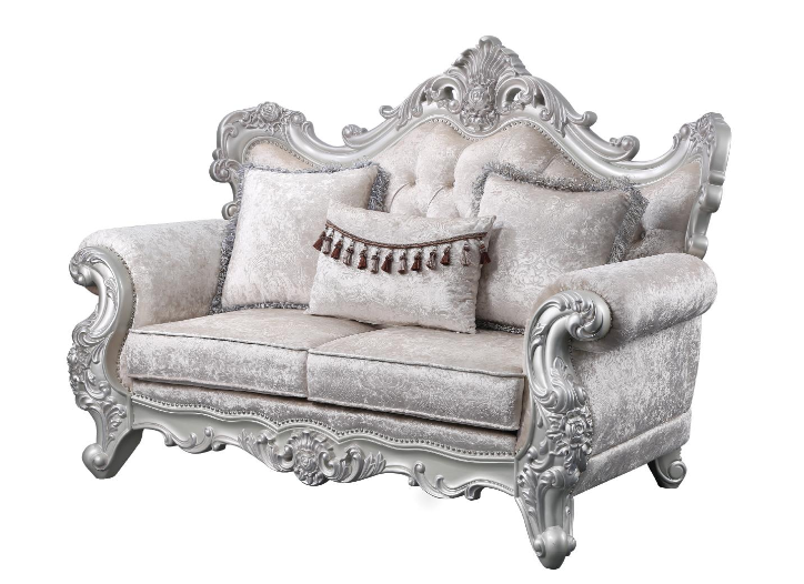 Champagne Silver Brush Finish Sofa &amp; Loveseat Set