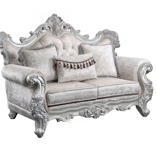 Champagne Silver Brush Finish Sofa &amp; Loveseat Set