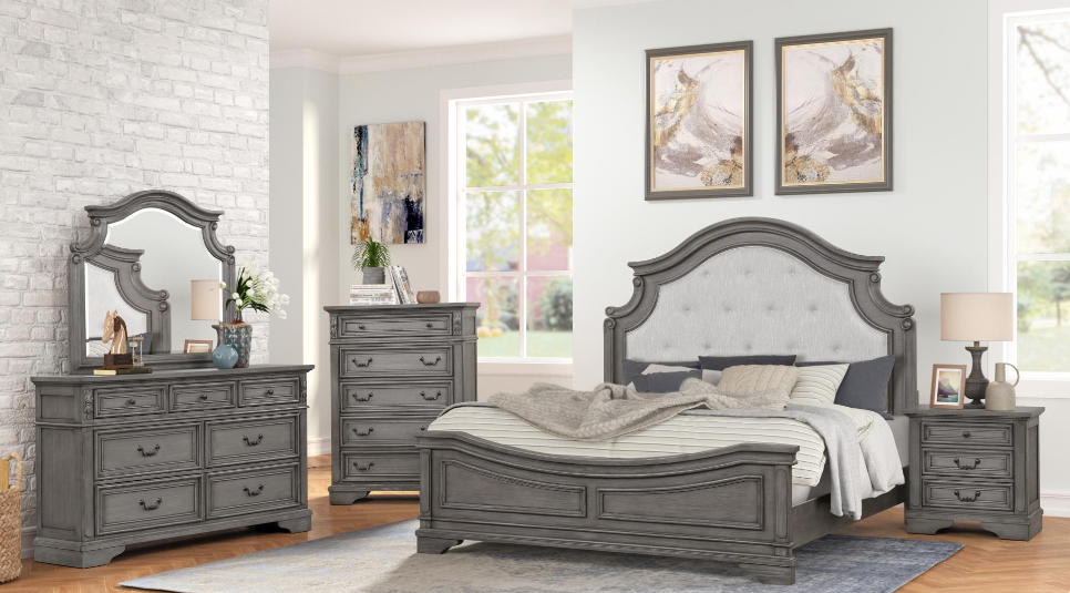 GRACE - GRAY QUEEN BEDROOM SET - TUFTED