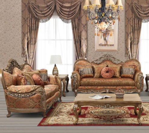 Classic Sofa & Loveseat Golden & Orange Color Blend