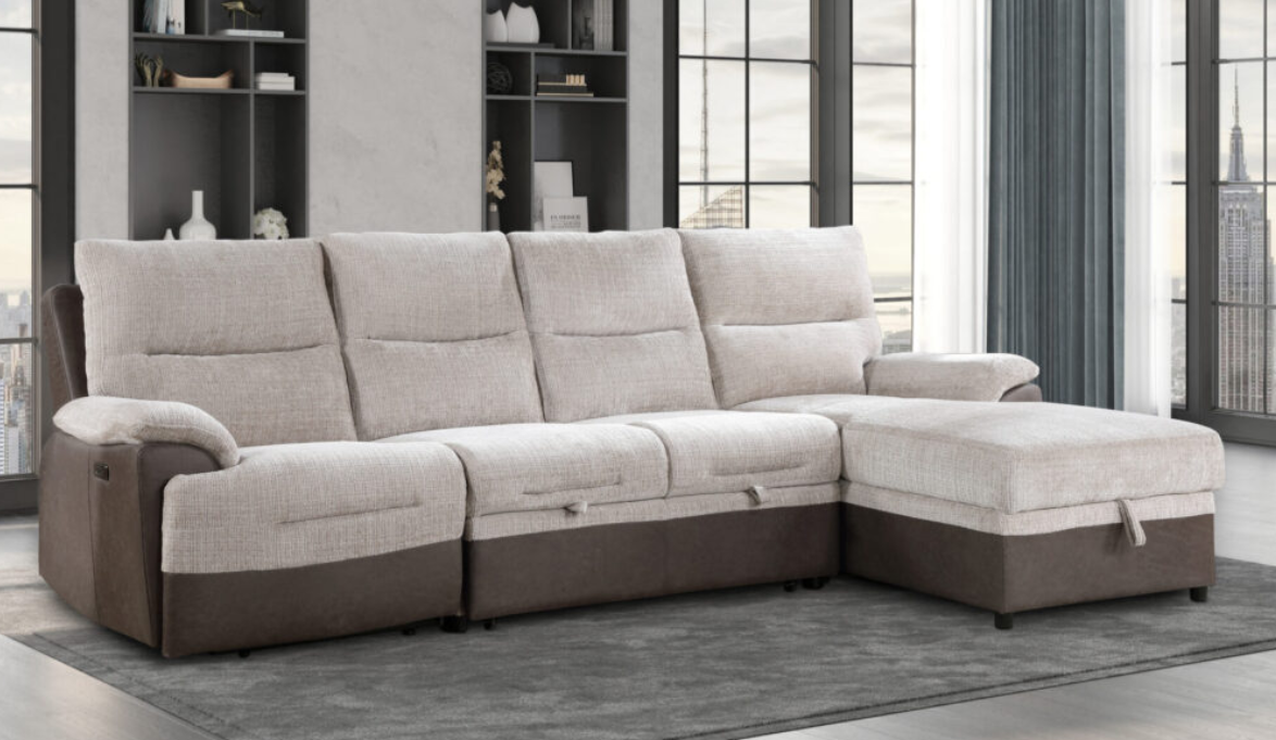 BEIGE/BROWN SECTIONAL POWER RECLINER