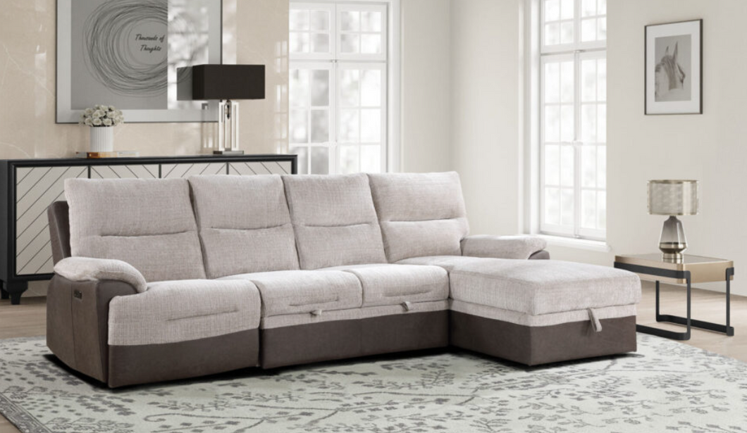 BEIGE/BROWN SECTIONAL POWER RECLINER