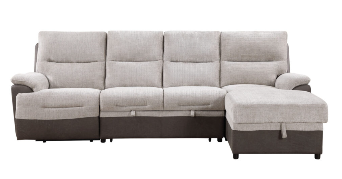 BEIGE/BROWN SECTIONAL POWER RECLINER