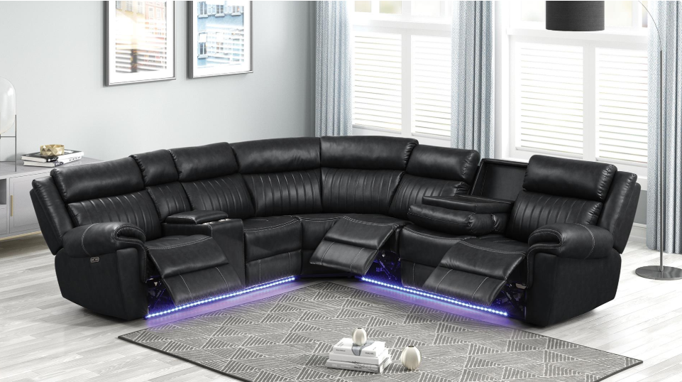 Avia Recliner Sectional Sofa In Black(Floor Sample Sale )