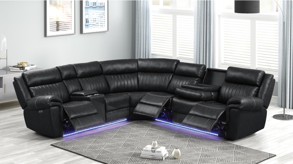 Avia Recliner Sectional Sofa In Black