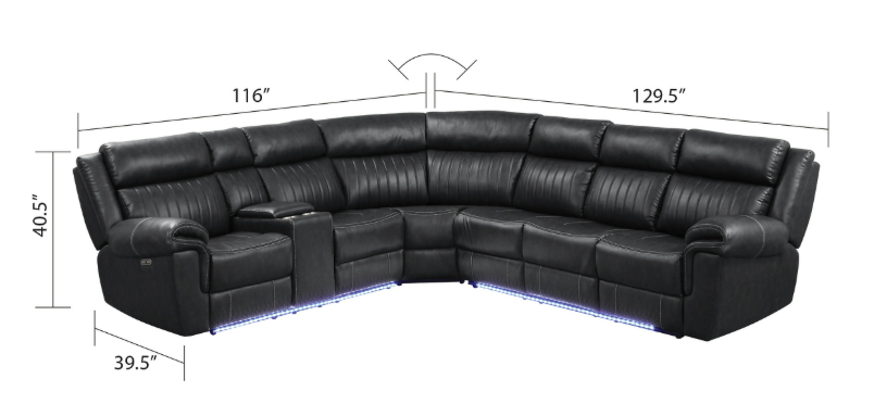 Avia Recliner Sectional Sofa In Black(Floor Sample Sale )