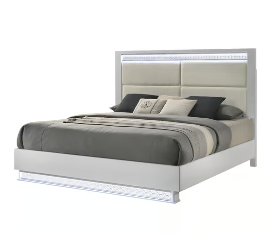 Glam Queen 5-Piece Bedroom Set with LED Lights – White