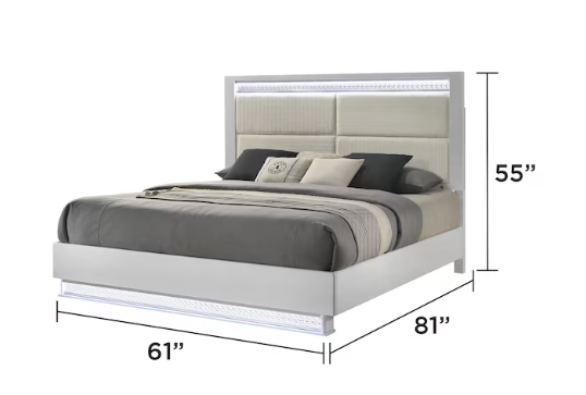 Glam Queen 5-Piece Bedroom Set with LED Lights – White