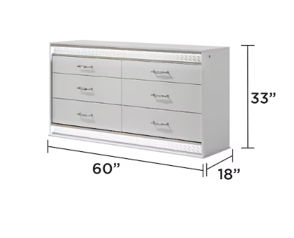 Glam Queen 5-Piece Bedroom Set with LED Lights – White
