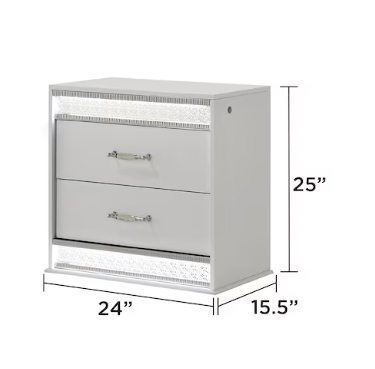 Glam Queen 5-Piece Bedroom Set with LED Lights – White