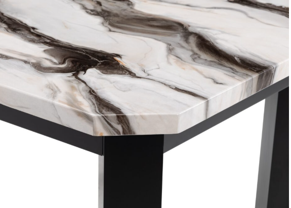 Modern 5-Piece Bar Dining Set – Faux Marble Tabletop with Dark Grey Upholstered Stools