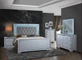 Tufted Upholstered  Queen 5-Piece Bedroom Set with LED Lights – Silver
