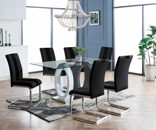 Modern 5-Piece Dining Set – Black Glas Chrome Finish