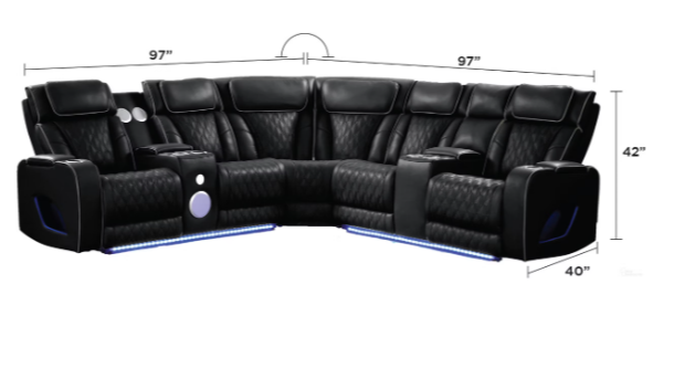 Forturner Black Ultimate Home Theater Power Reclining Sectional Sofa