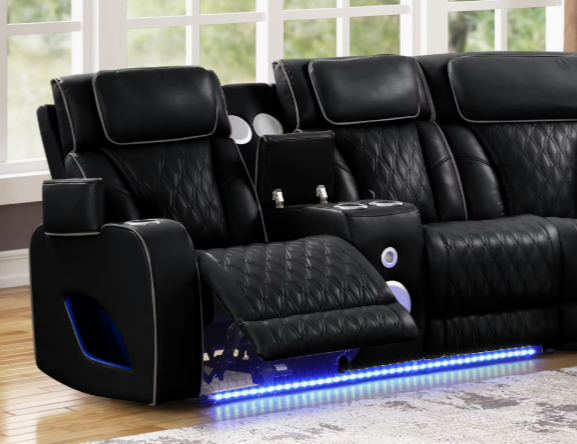 Forturner Black Ultimate Home Theater Power Reclining Sectional Sofa
