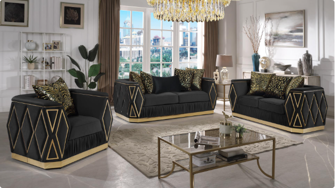 CAVALLI 2 PCS SET SOFA & LOVESEAT BLACK