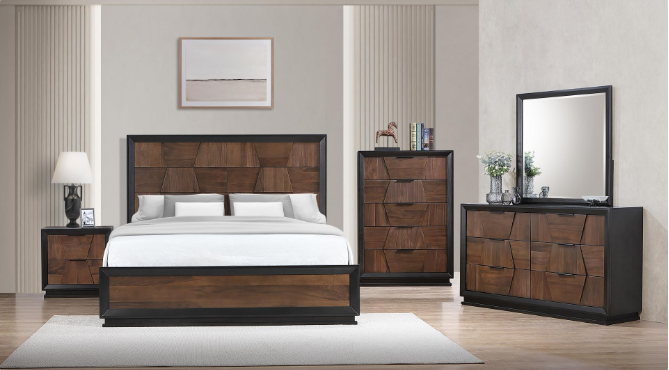 HOUSTON QUEEN BEDROOM SET BLACK AND WOODY