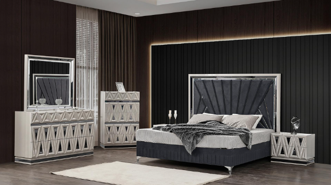LAVITA QUEEN BEDROOM SET BLACK AND SILVER