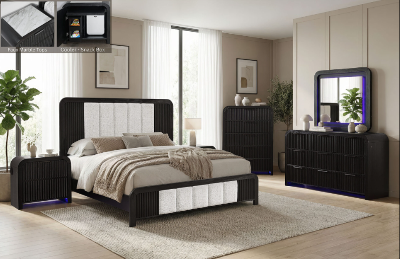 BECKETT RICK DARK BLACK AND WHITE TONE BEDROOM SET