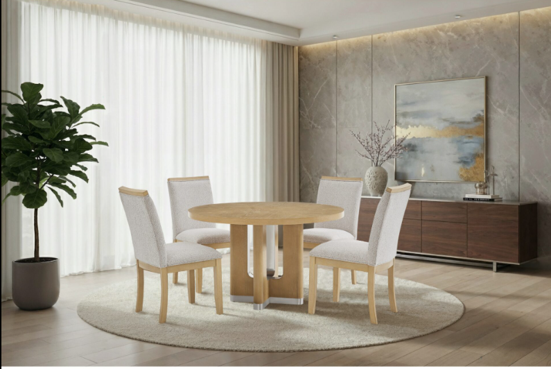 ROUND TABLE WITH 4 CHAIRS LIGH OAK COLOR